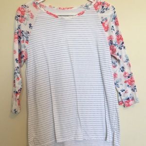 Striped/floral 3/4 tee